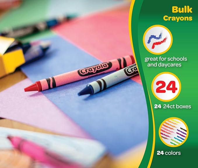 Crayola Crayons 24 Count (Pack of 24) – Coloring Supplies for Kids, Classroom Must-Haves for Teachers, Classic Colors