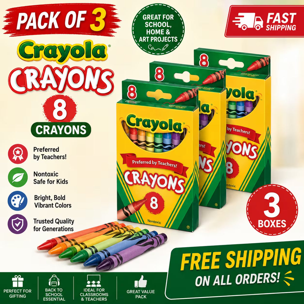 Bundle of 3 packs Crayola Classic Crayons 8 Count Kids Back to School Coloring Supplies | Non-Toxic Art Essentials for Classroom, Crafts & Creative Fun